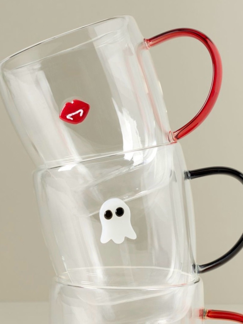 The Halloween Icon Glass Mug- Vampire + Ghost from Anthropologie- NEW